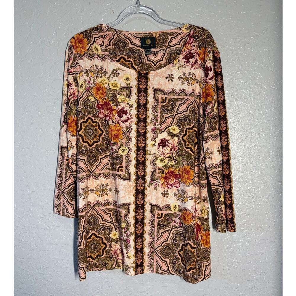JM Collection Jacquard Knit Blouse Top Boho Artsy Art to Wear NWT M